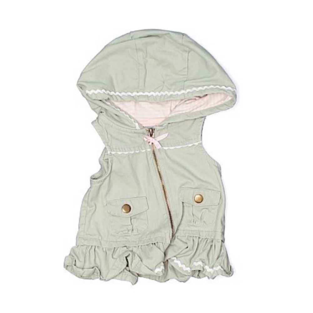 2/$25 Green and Pink Sleeveless Vest with Hood